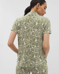 PALMTASTIC VETIVER/CHAMP - Piped Short Sleeve Notch Collar Pajama Top | Soma