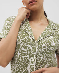 PALMTASTIC VETIVER/CHAMP - Piped Short Sleeve Notch Collar Pajama Top | Soma
