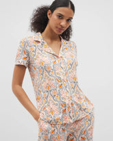 VINE PAISLEY CHAMPAGNE M - Piped Short Sleeve Notch Collar Pajama Top | Soma