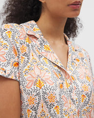 VINE PAISLEY CHAMPAGNE M - Piped Short Sleeve Notch Collar Pajama Top | Soma