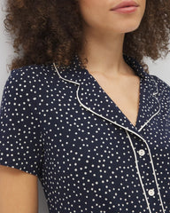 DOT OBSESSED NAVY - Piped Short Sleeve Notch Collar Pajama Top | Soma