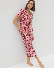 KASHMIR PAISLEY KISS - Piped Short Sleeve Notch Collar Pajama Top | Soma