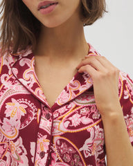 KASHMIR PAISLEY KISS - Piped Short Sleeve Notch Collar Pajama Top | Soma