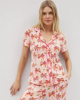 SHAKE YOUR PALM PALMS P - Piped Short Sleeve Notch Collar Pajama Top | Soma