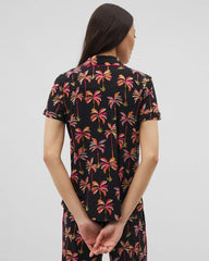 SHAKE YOUR PALM PALMS BLK - Piped Short Sleeve Notch Collar Pajama Top | Soma