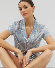 GLOBAL PAISLEY GRAND C - Piped Short Sleeve Notch Collar Pajama Top | Soma