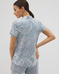 GLOBAL PAISLEY GRAND C - Piped Short Sleeve Notch Collar Pajama Top | Soma
