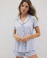 MERRY DOT OCEAN AIR - Piped Short Sleeve Notch Collar Pajama Top | Soma