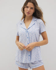 MERRY DOT OCEAN AIR - Piped Short Sleeve Notch Collar Pajama Top | Soma