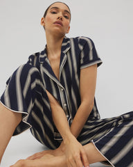 HAMPTON STRIPE NA CHAMP - Piped Short Sleeve Notch Collar Pajama Top | Soma