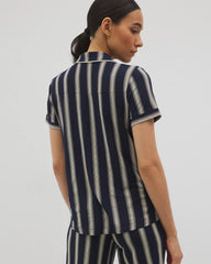 HAMPTON STRIPE NA CHAMP - Piped Short Sleeve Notch Collar Pajama Top | Soma