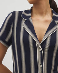 HAMPTON STRIPE NA CHAMP - Piped Short Sleeve Notch Collar Pajama Top | Soma