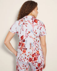 FORAGED FLORAL BLUE MIST - Piped Short Sleeve Notch Collar Pajama Top | Soma