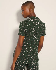 MERRY DOT LUSH EMERALD - Piped Short Sleeve Notch Collar Pajama Top | Soma