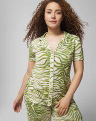 INTO THE GROOVE WHITE SMK - Piped Short Sleeve Notch Collar Pajama Top | Soma