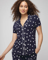 MERRY DOT G NAVY/IVORY - Piped Short Sleeve Notch Collar Pajama Top | Soma
