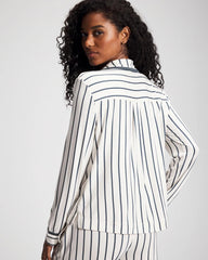 UNWIND STRIPE CHAMPAGNE - Long-Sleeve Notch Collar Pajama Top | Soma