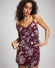 PAISLEY SPLENDOR PLUM - Lace Trim Pajama Cami | Soma