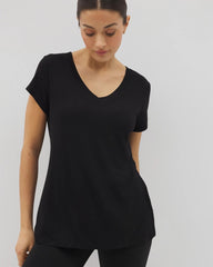 BLACK - Rib Knit V-Neck Tee | Soma