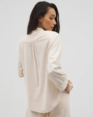 PALE SAND STRIPE - Beach Cotton Long Sleeve Button-Up | Soma