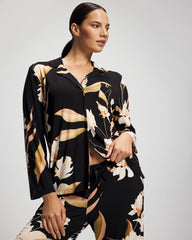 MYSTIC BLOOMS BLACK MID - Long-Sleeve Notch Collar Pajama Top | Soma