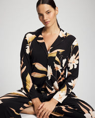 MYSTIC BLOOMS BLACK MID - Long-Sleeve Notch Collar Pajama Top | Soma
