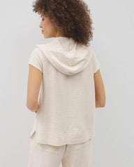 PARCHMENT - Crinkle Knit Short Sleeve V-Neck Hoodie | Soma
