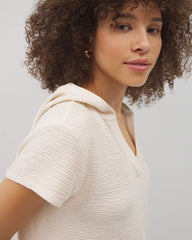 PARCHMENT - Crinkle Knit Short Sleeve V-Neck Hoodie | Soma