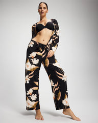 MYSTIC BLOOMS BLACK MID - Satin Trim Pajama Pant | Soma