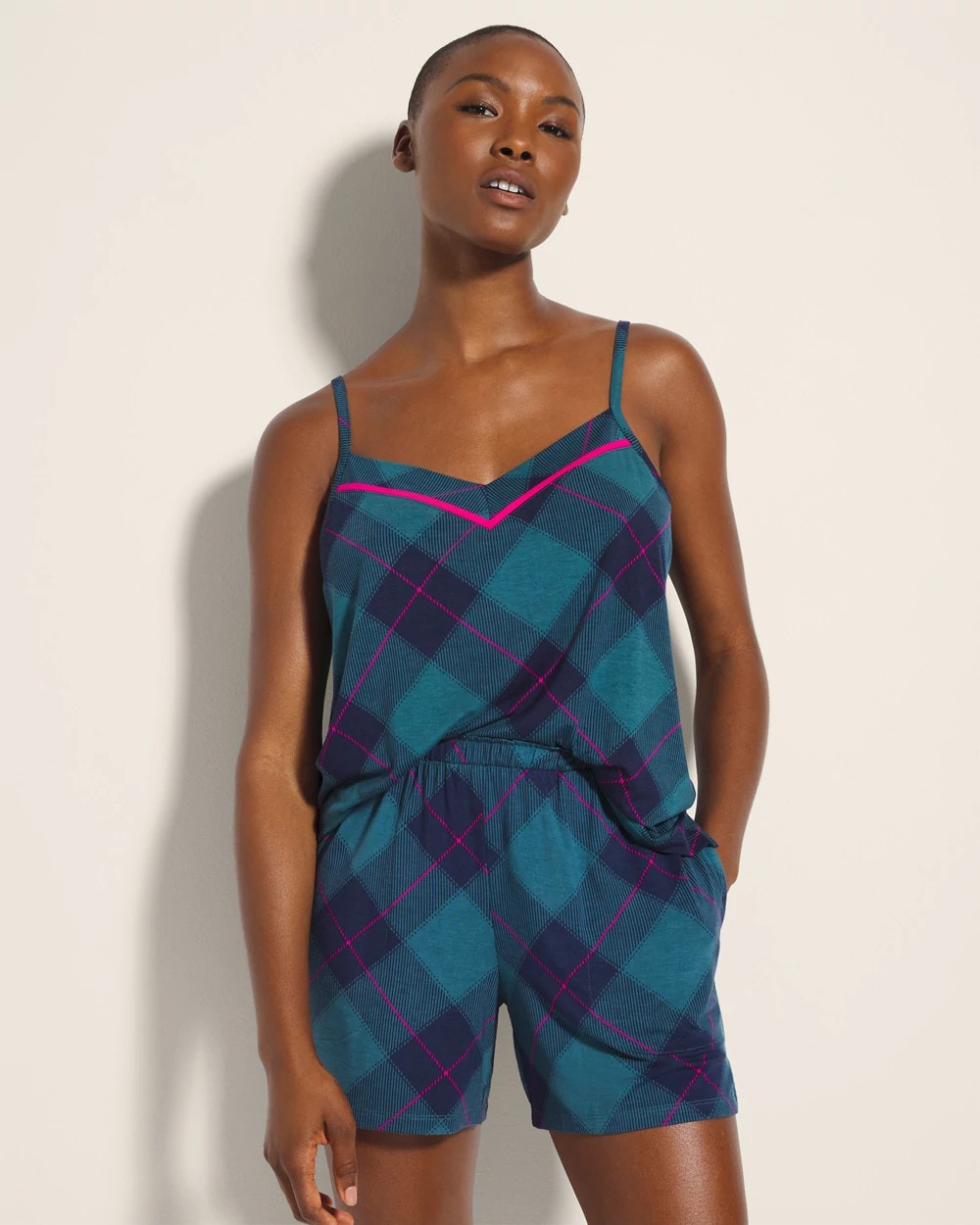 BUNDLE UP PLAID BIAS TEAL - Pajama Shorts | Soma