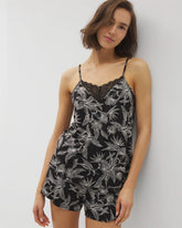 PLUMERIA BLOOMS BLK CH - Lace Trim Pajama Cami | Soma