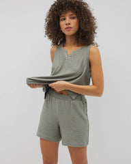 RESTORATION GREEN - Crinkle Knit 5 Inch Short | Soma