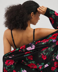 RHAPSODY FLORA BLACK - Long-Sleeve Short Robe | Soma