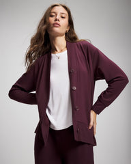 MERLOT - Ultrasoft Fleece Relaxed Button Up Cardigan | Soma