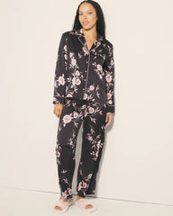NOSTALGIA FLORA BLACK - Long-Sleeve Notch Collar Pajama Top | Soma