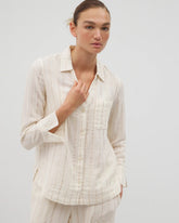 CHAMPAGNE STRIPE - Cotton Gauze Long Sleeve Notch Collar Pajama Top | Soma