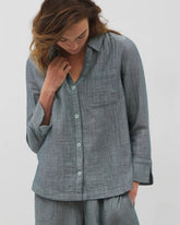 DARK SEA CROSSDYE - Cotton Gauze Long Sleeve Notch Collar Pajama Top | Soma
