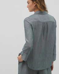 DARK SEA CROSSDYE - Cotton Gauze Long Sleeve Notch Collar Pajama Top | Soma