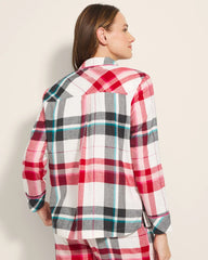 FIRESIDE PLAID CHAMPAGNE - Super Soft Long-Sleeve Notch Collar Pajama Top | Soma