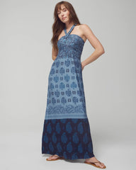 BELLA STAMP BORDER BLUE - Halter Maxi Bra Dress | Soma