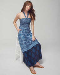 BELLA STAMP BORDER BLUE - Halter Maxi Bra Dress | Soma