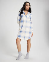 FROSTED PLAID BLUE - Long-Sleeve Notch Collar Sleepshirt | Soma