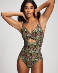 PALMY PATTERNS NAVY - Twist-Front Keyhole One Piece | Soma