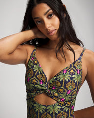 PALMY PATTERNS NAVY - Twist-Front Keyhole One Piece | Soma