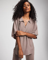 HEATHER FAWN - Premier Knit Sweater Collared Top | Soma