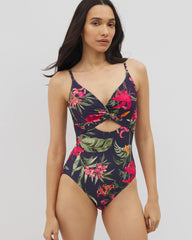LE TIGRE TROPICAL NAVY - Soma Swim Twist-Front Keyhole One-Piece | Soma
