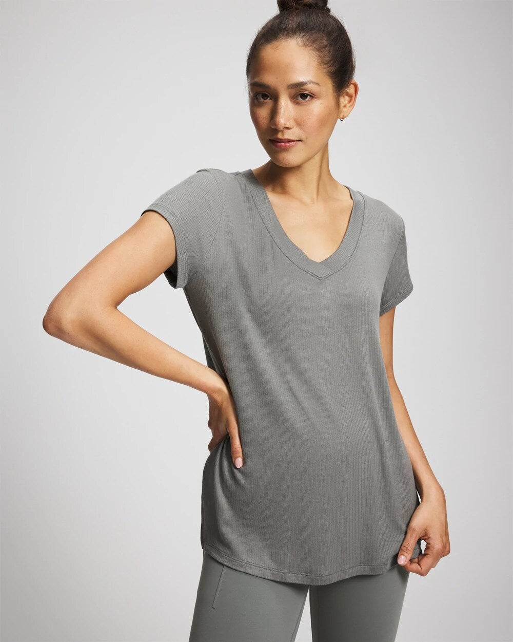 SEDONA SAGE - Rib Knit V-Neck Tee | Soma