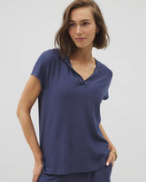 LUNAR TIDE - Crinkle Knit Short Sleeve V-Neck Hoodie | Soma