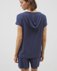 LUNAR TIDE - Crinkle Knit Short Sleeve V-Neck Hoodie | Soma