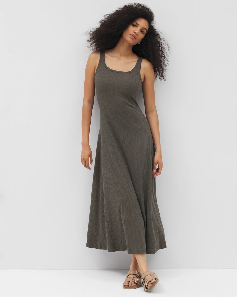 DARK GRAY OLIVE - Rib Square Neck Lounge Dress | Soma